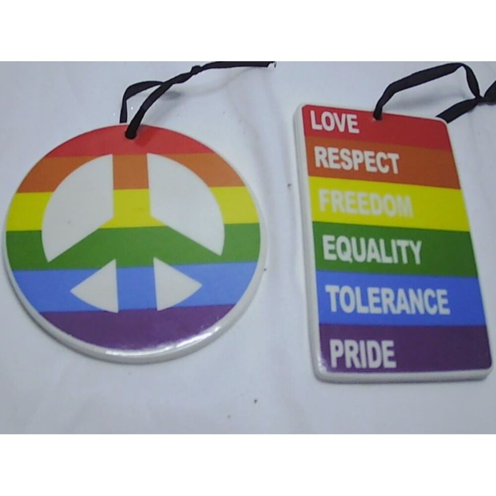 Two Ceramic Gay Pride Christmas Ornaments LQBTQ